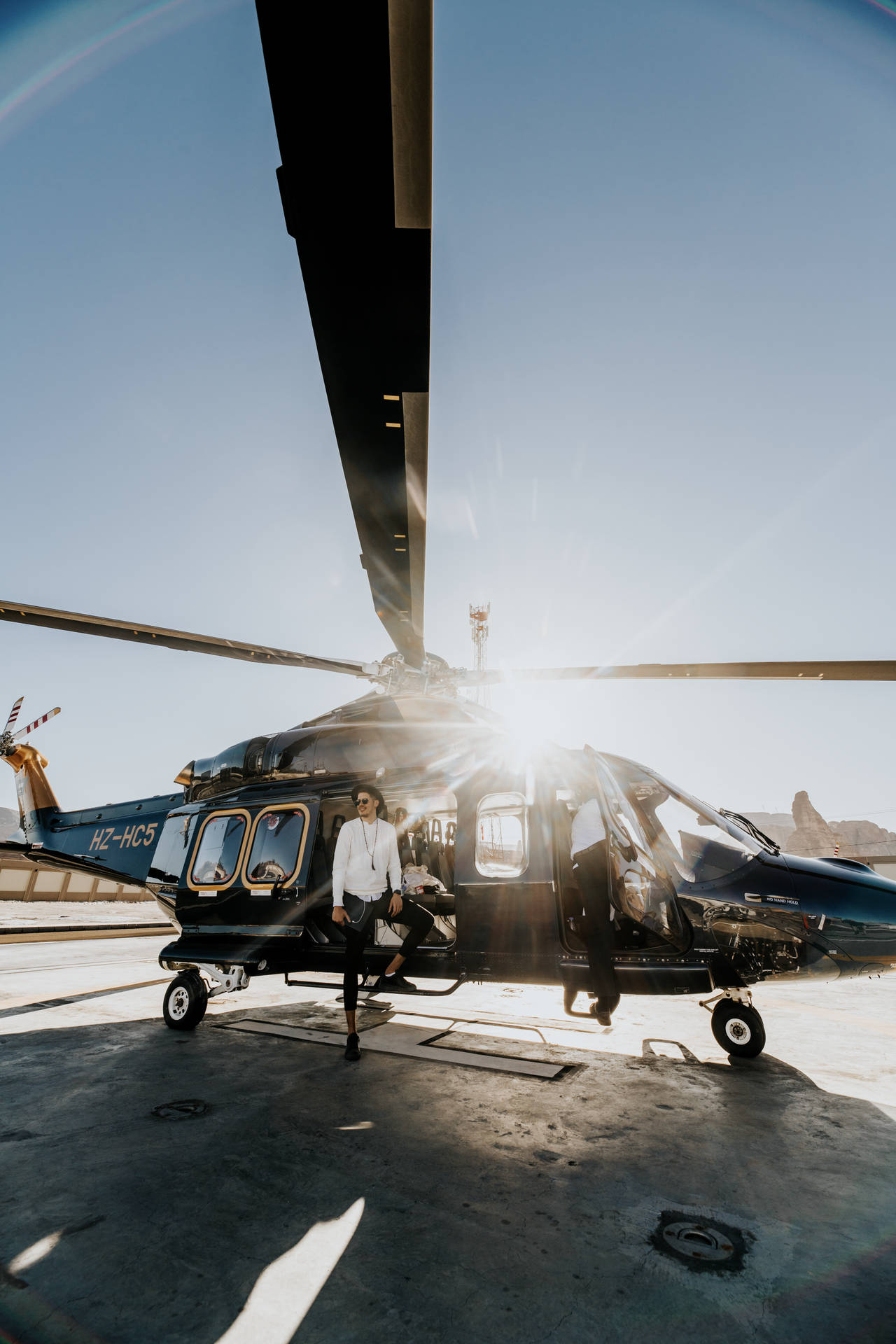 Bright Parked Helicopter Background