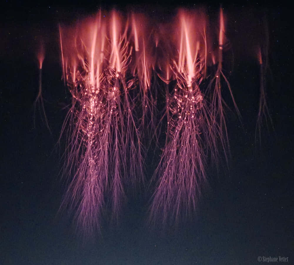 Bright Red Lightning Lighting Up The Night Sky Background