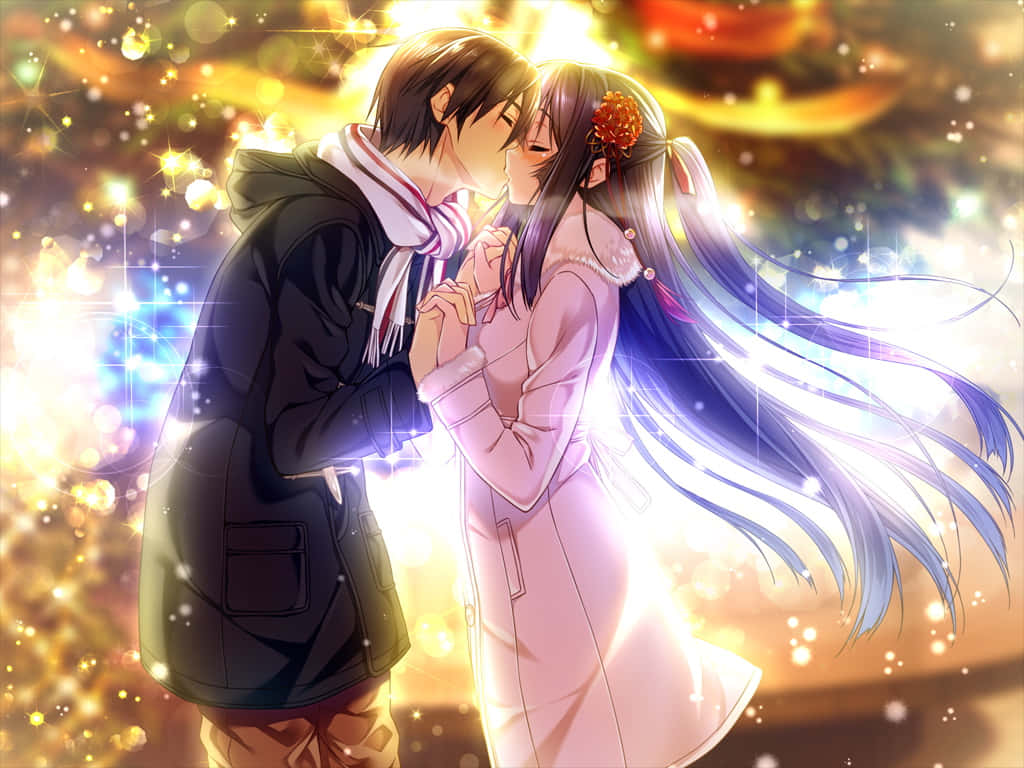 Bright Romance Anime Couple Kissing