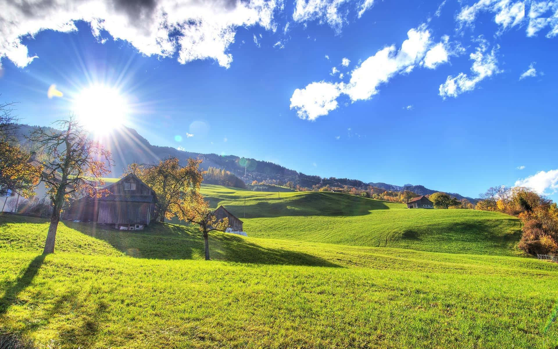 Bright Sunny Idyllic Mountain Village Background