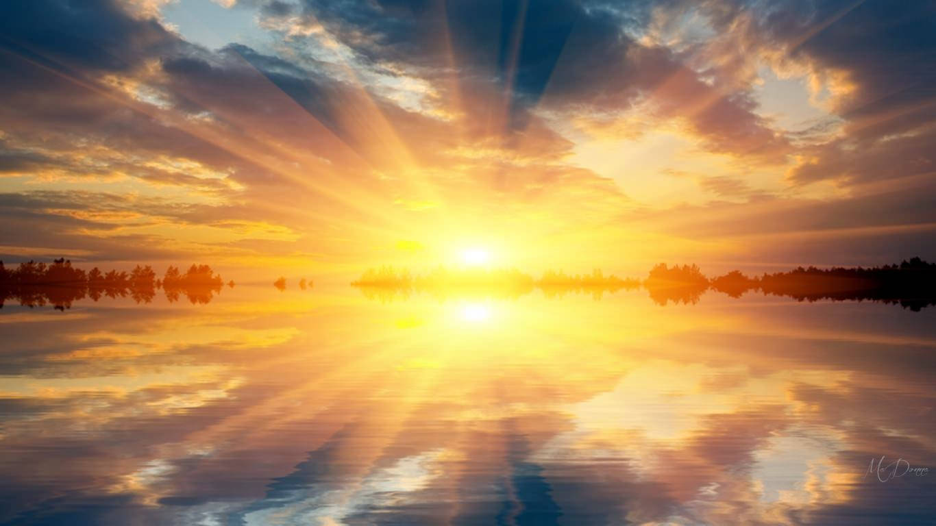 Bright Sunrise On Water Background