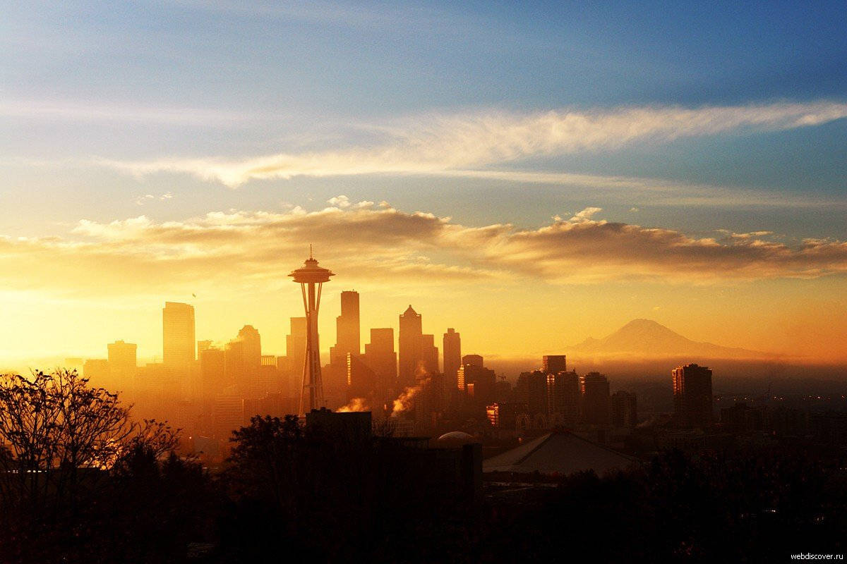 Bright Sunrise Seattle Skyline