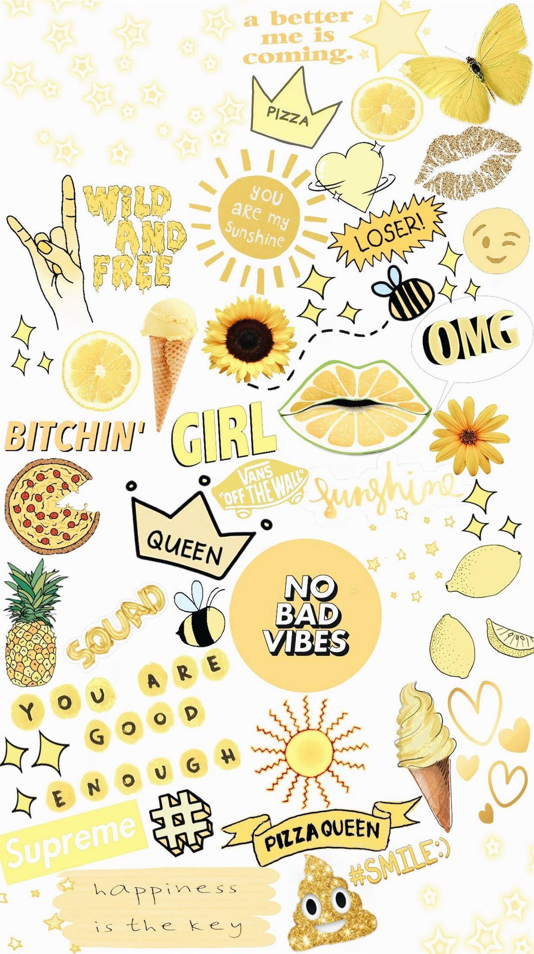 Bright Sunshine Aesthetic Stickers Collection Background