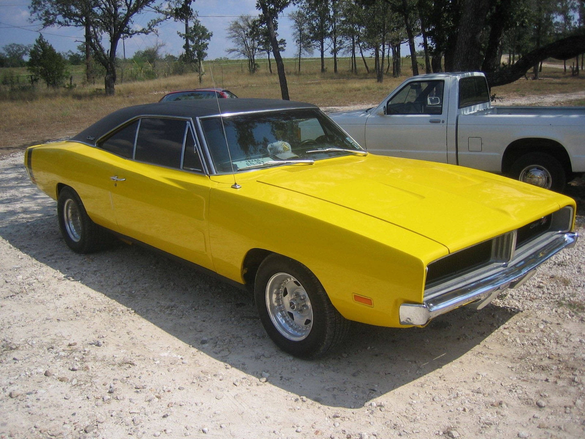 Bright Yellow 1969 Dodge Charger Background
