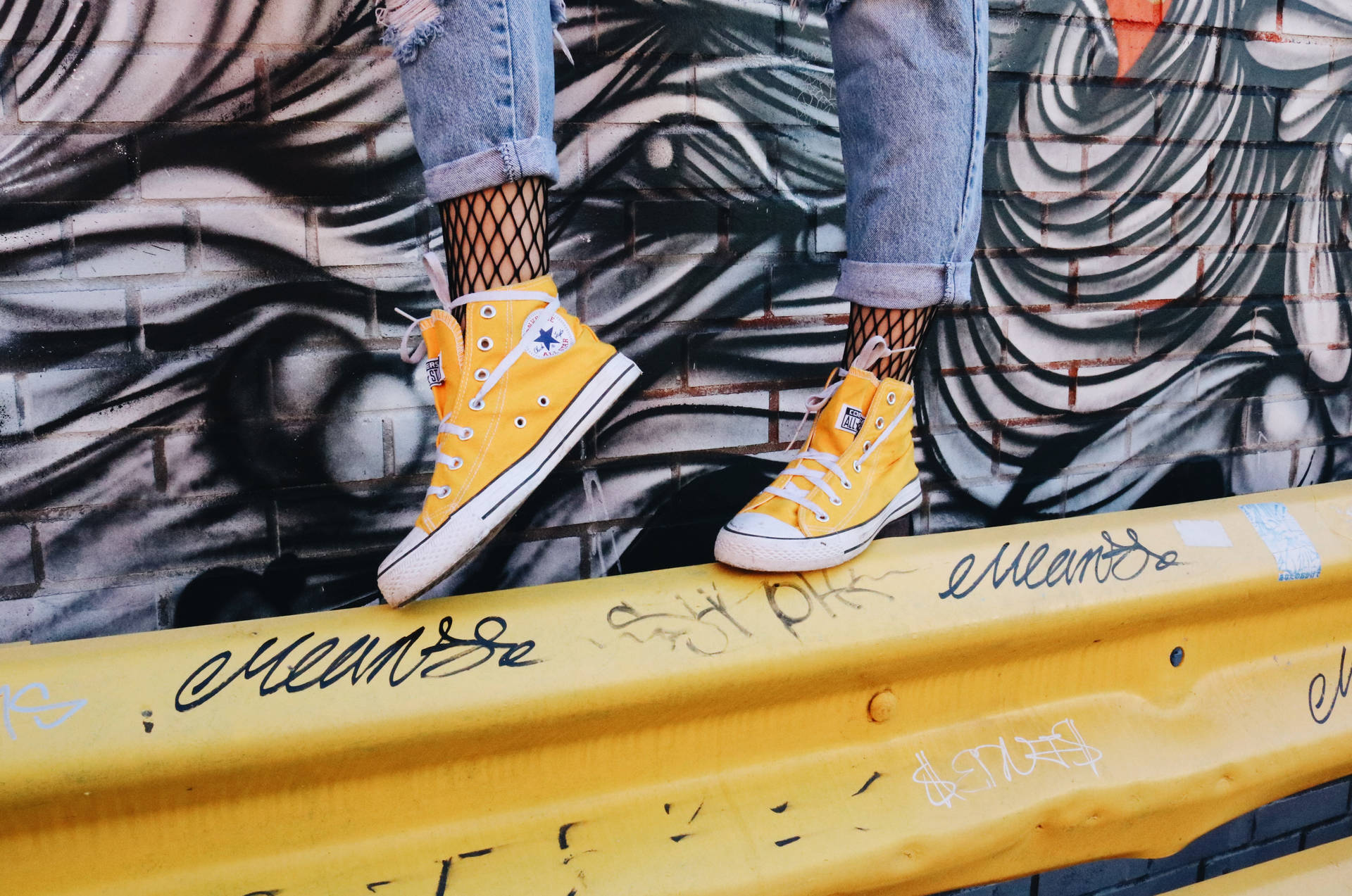 Bright Yellow Converse Background