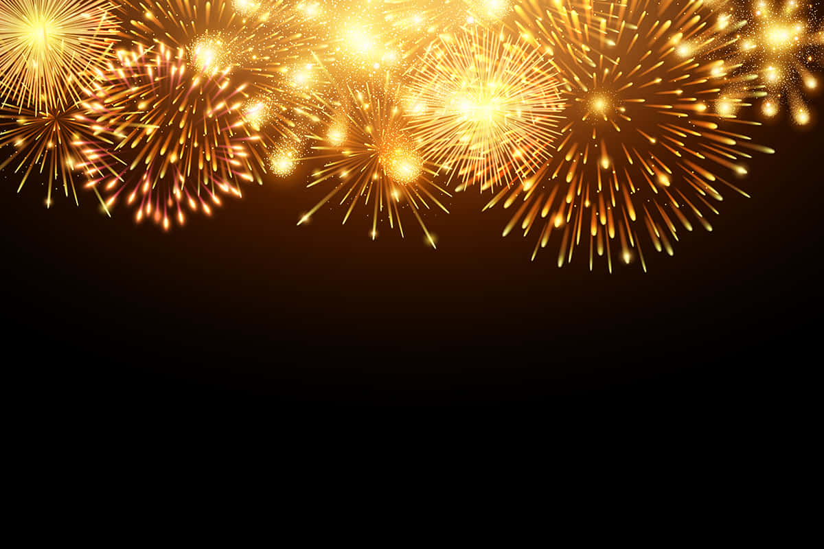 Bright Yellow Fireworks Display On Top Background