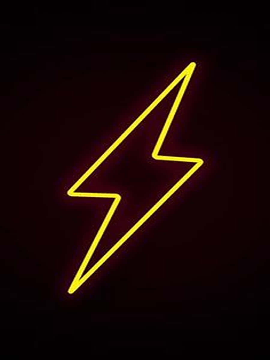 Bright Yellow Neon Lightning Sign In Black Background