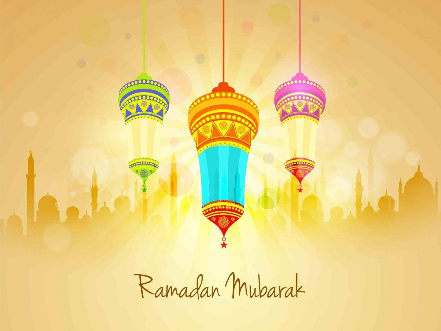 Bright Yellow Ramadan Mubarak Greetings Background