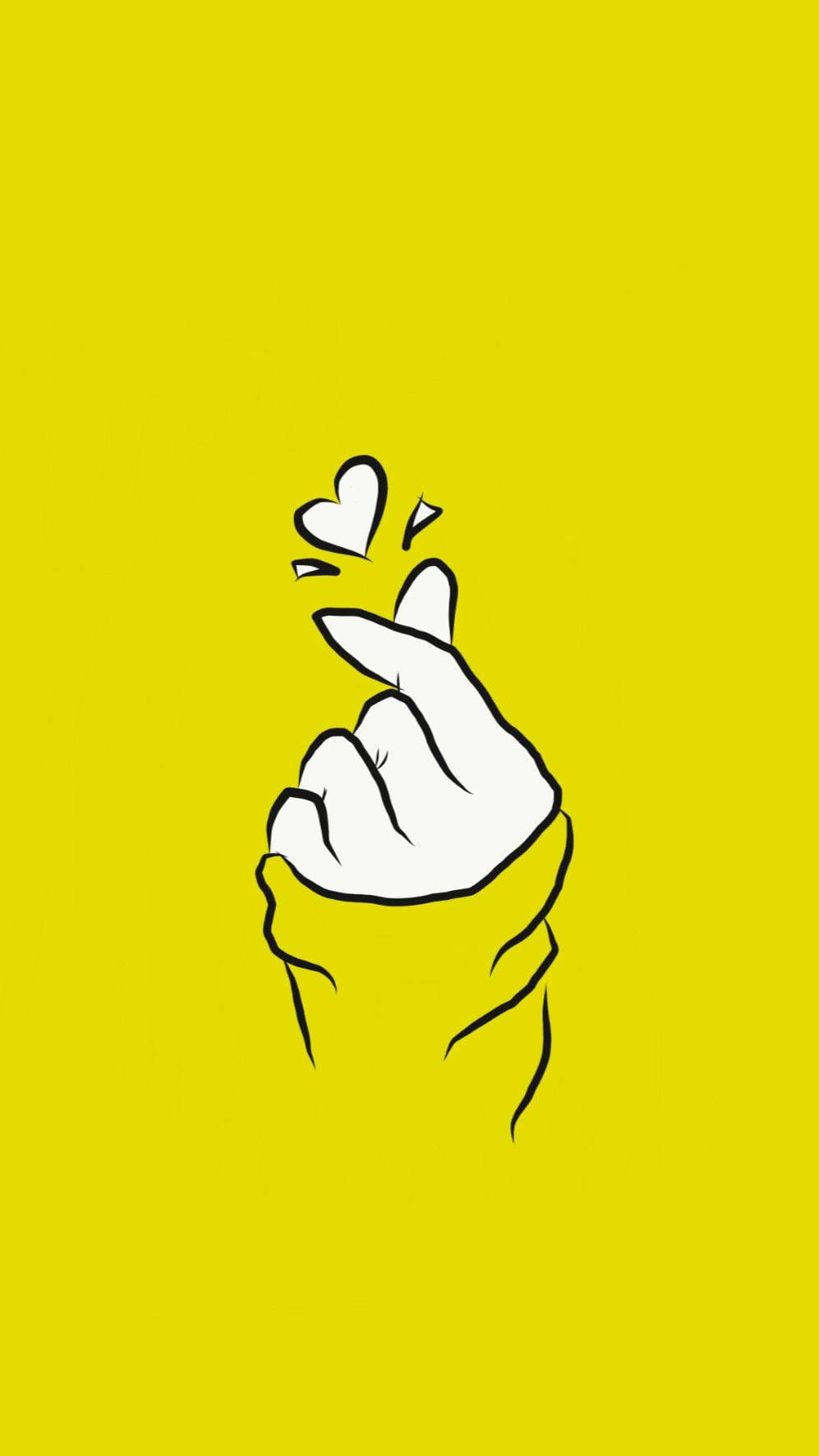 Bright Yellow Saranghae Finger Heart Background