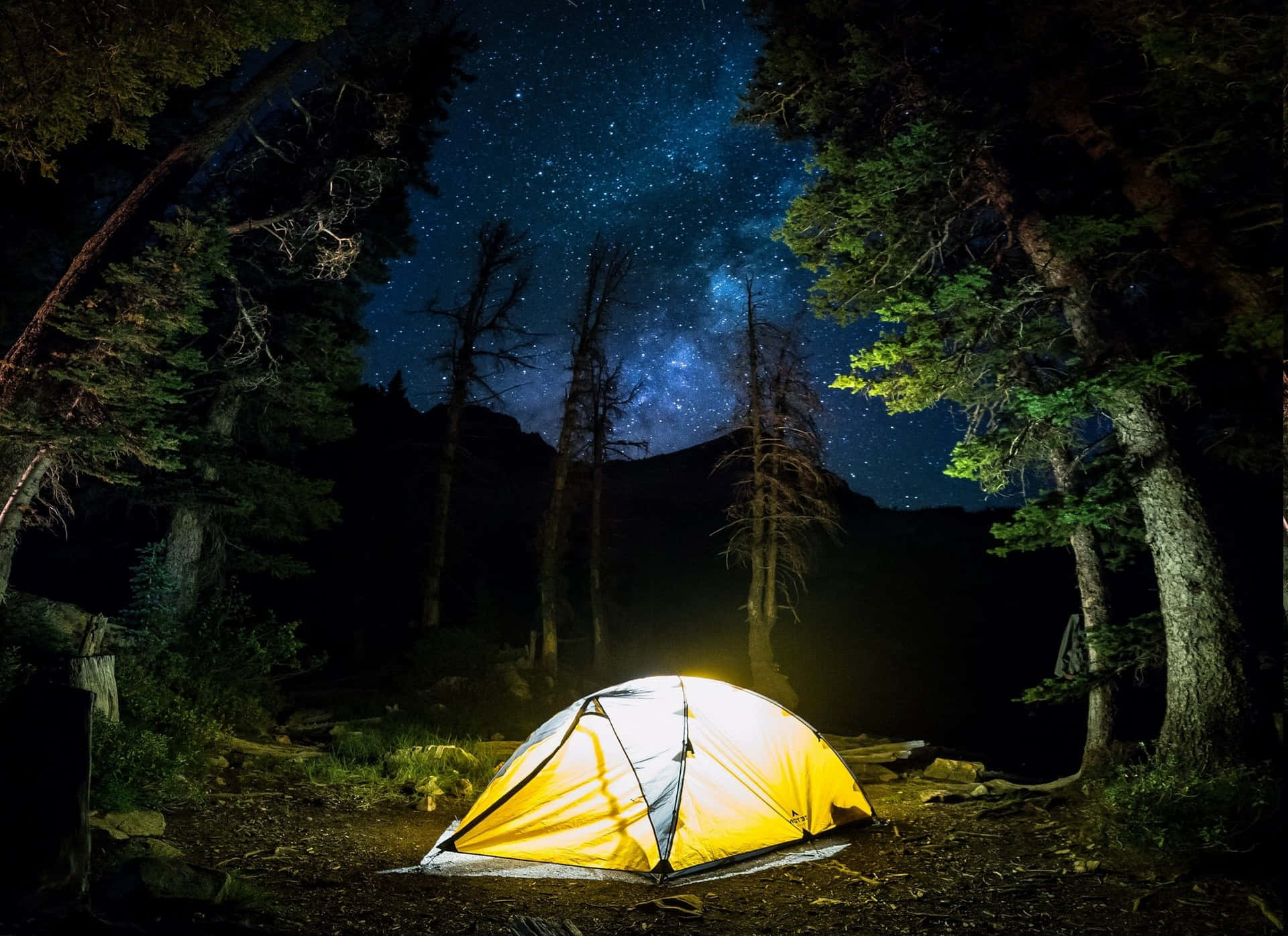 Bright Yellow Tent Camping Desktop Background