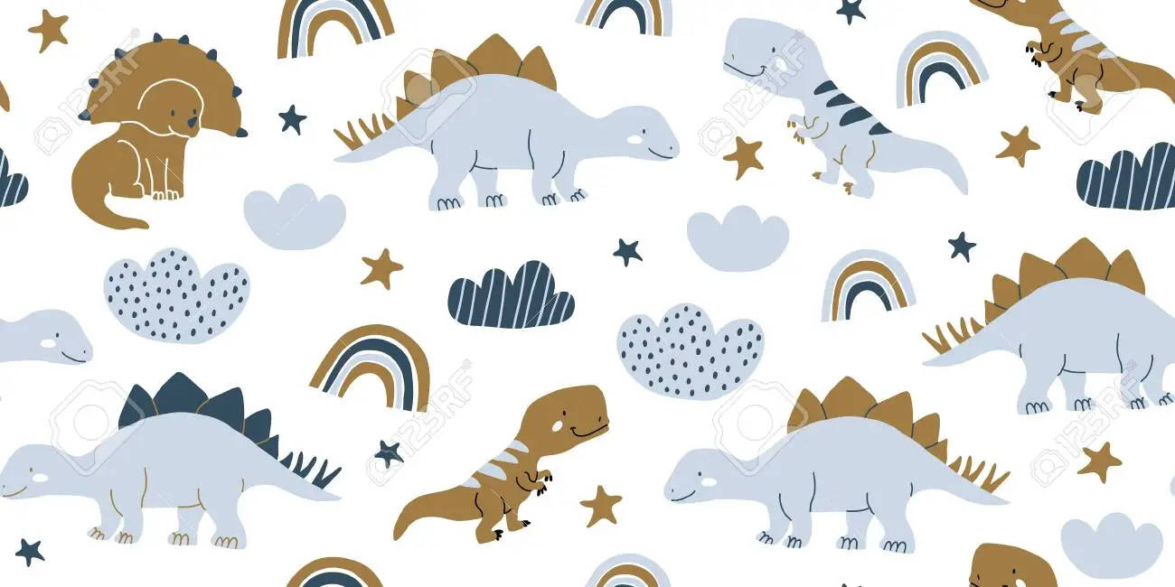 Brightly-colored Pattern Of Cute Dinosaurs Background