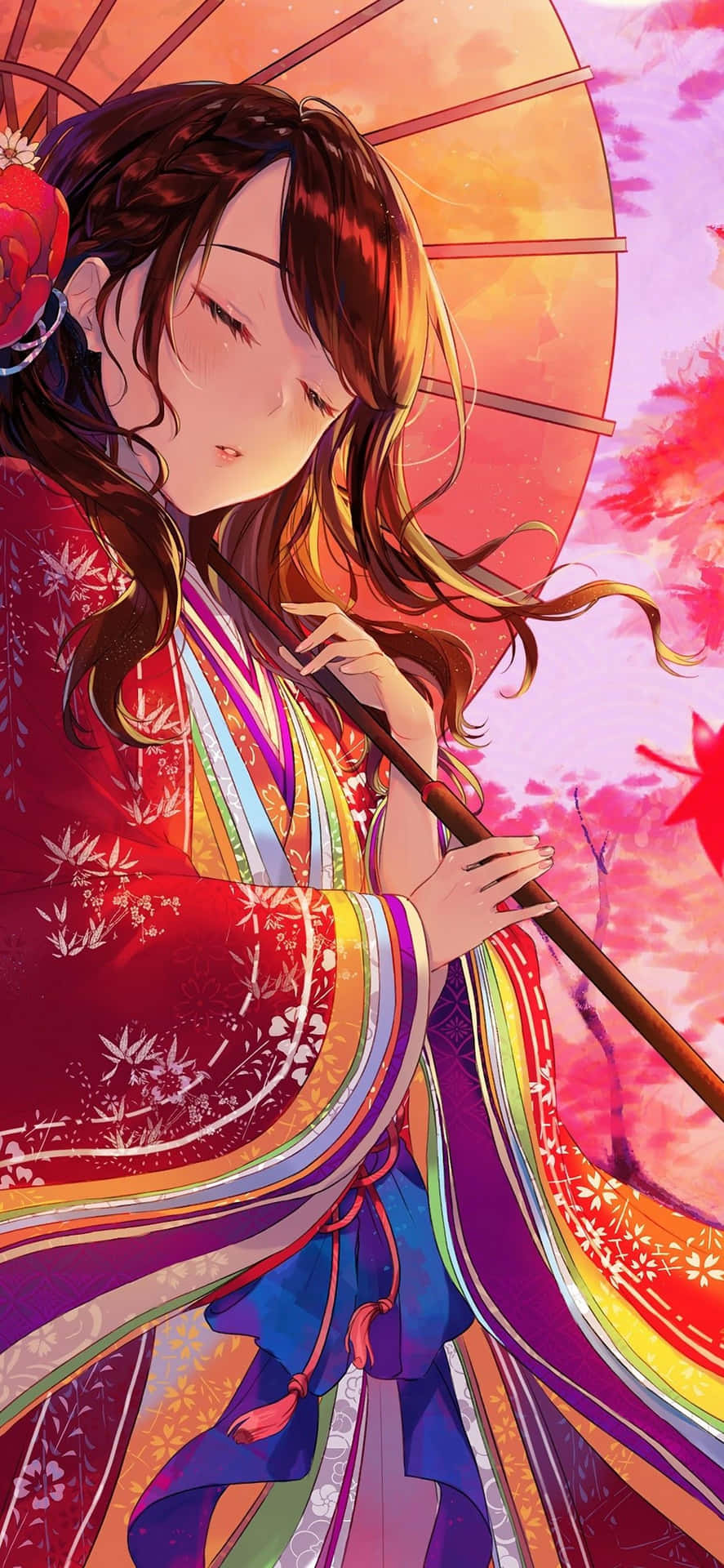 Brightly-colored Red Anime Artwork On Iphone 11 Background