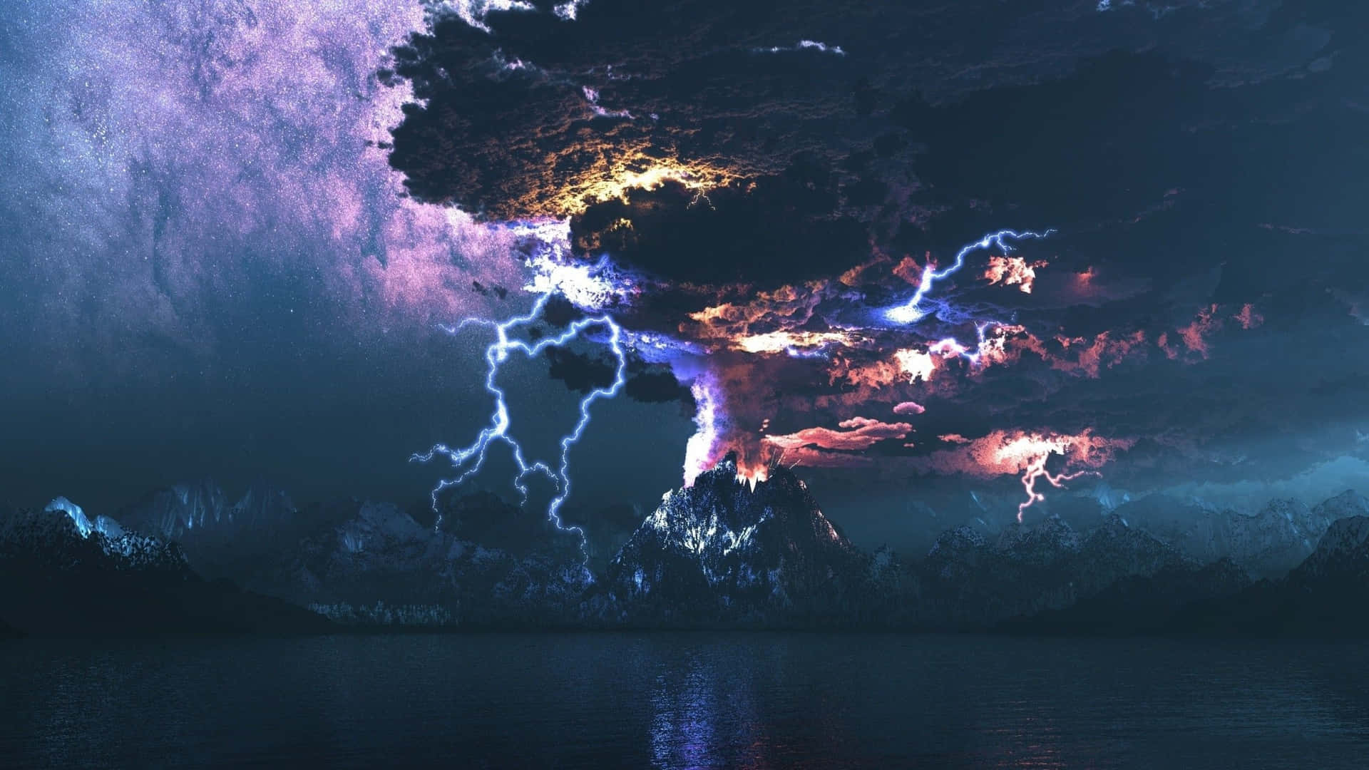 Brilliant Blue Lightning Flashes Through The Night Sky Background