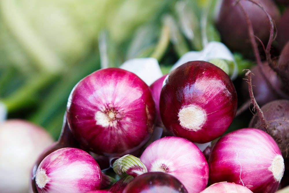 Brilliant Close Up Stack Of Red Onions