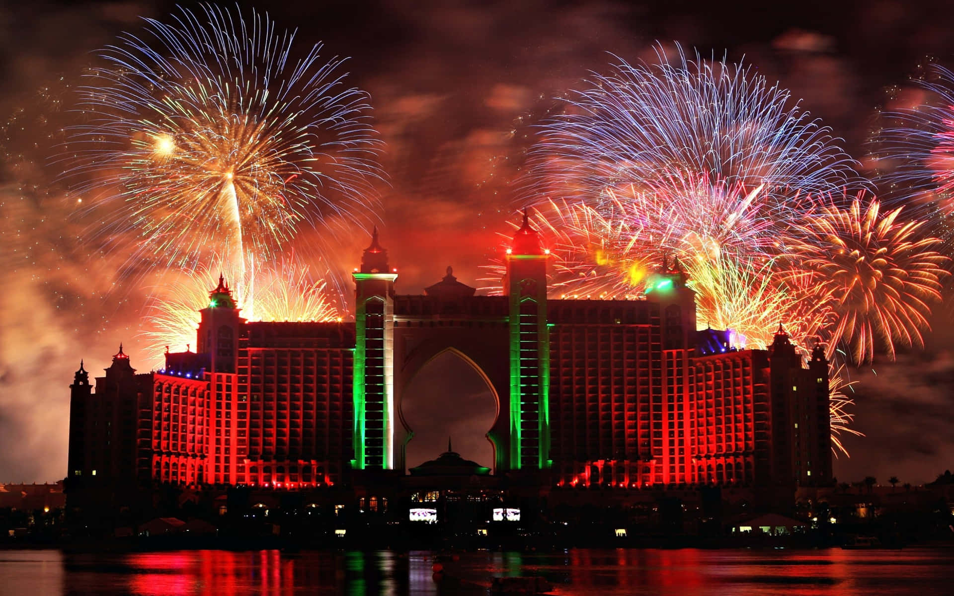 Brilliant Fireworks At Atlantis Resort Background