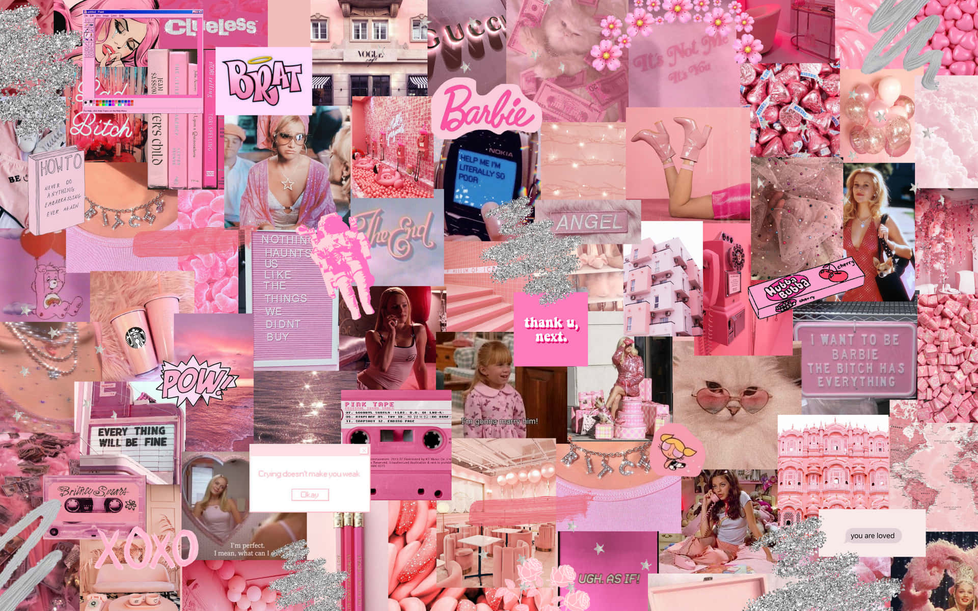 Bring A Touch Of Color To Your Desktop With This Cute Pink Collage Wallpaper! Background