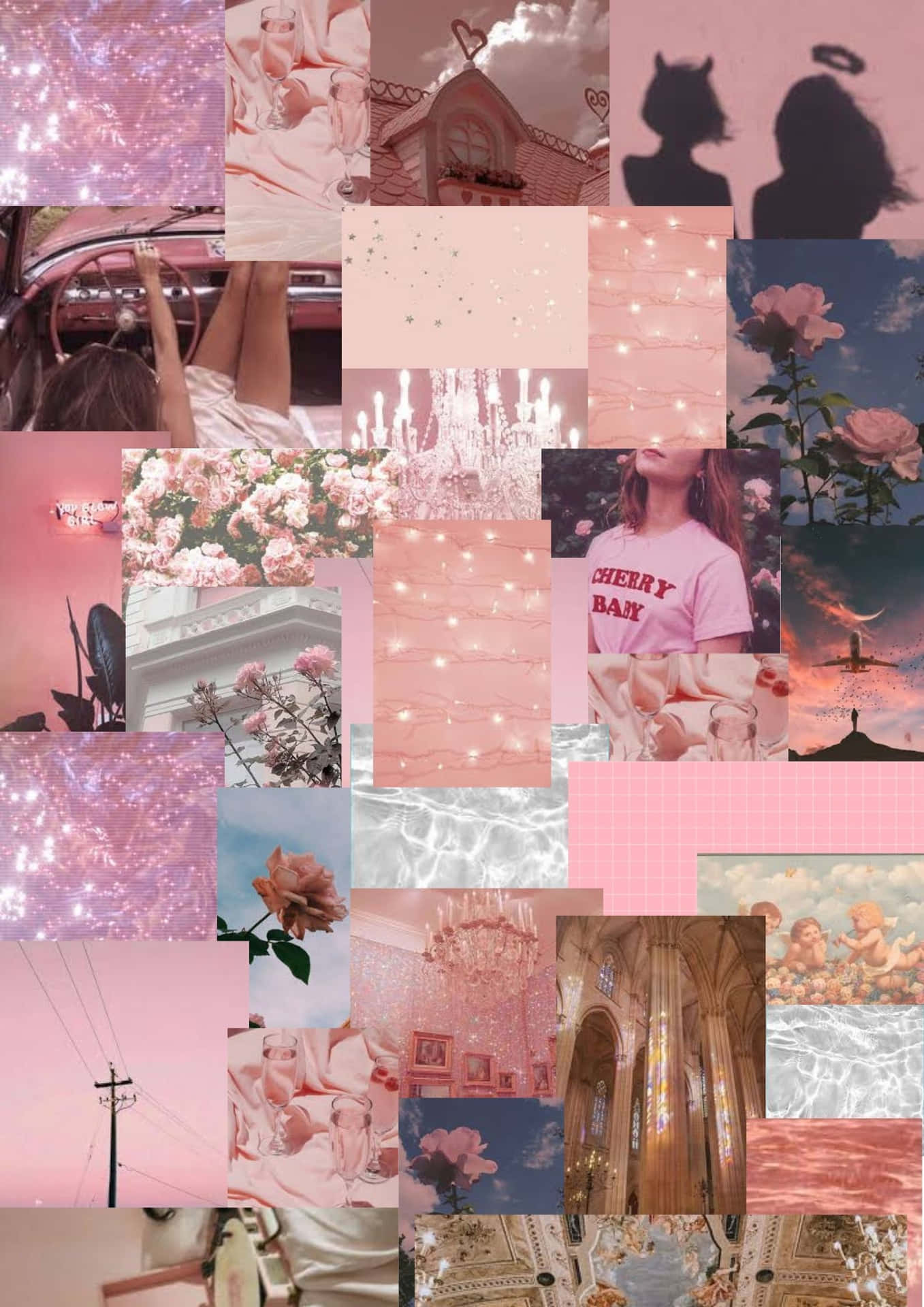 Bring Creativity To Your Desktop With This Beautiful Pink Collage Wallpaper. Background