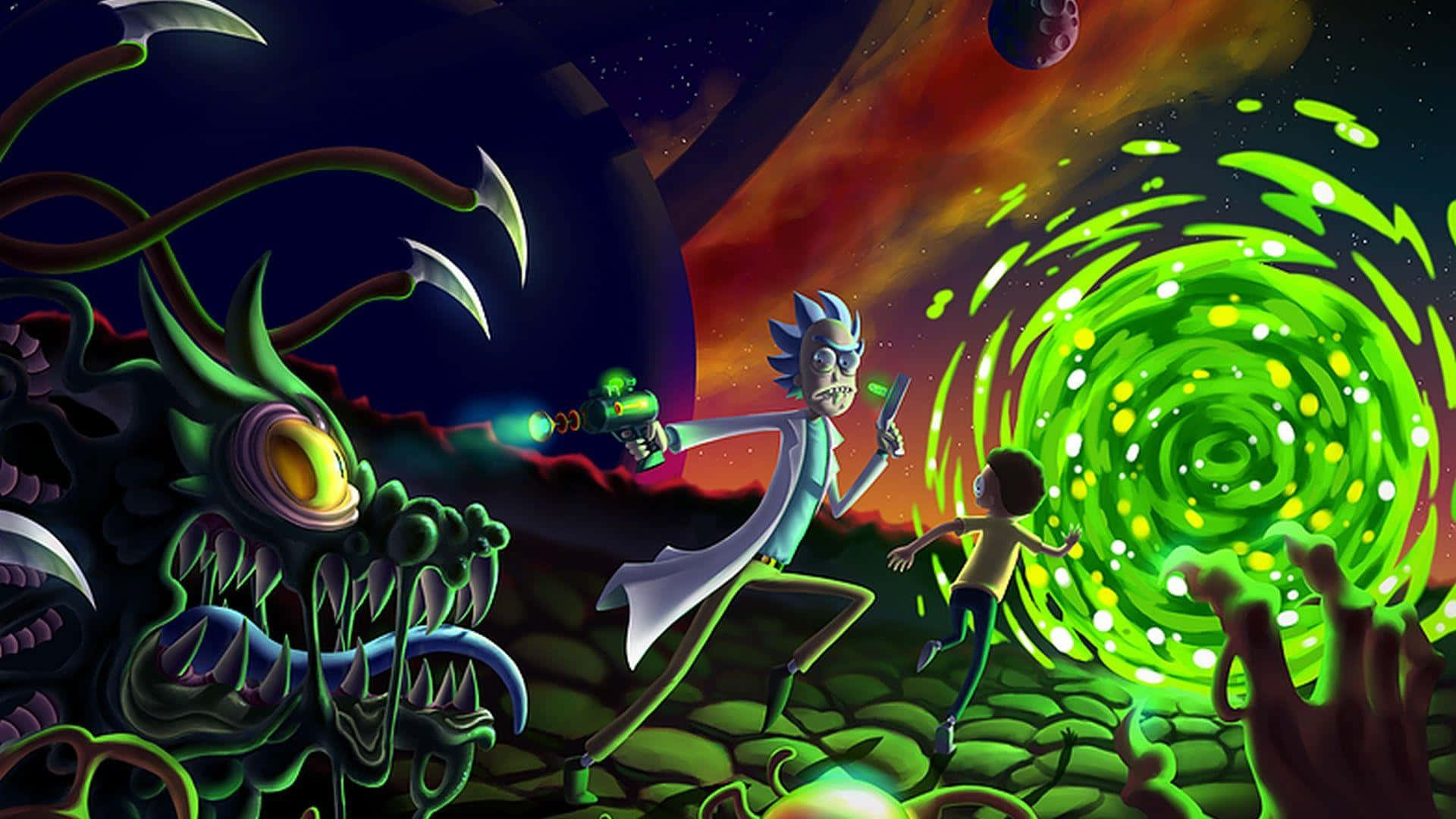 Bring Home The Fun Interstellar Adventures Of Rick And Morty With This Vibrant 1920x1080 Wallpaper. Background