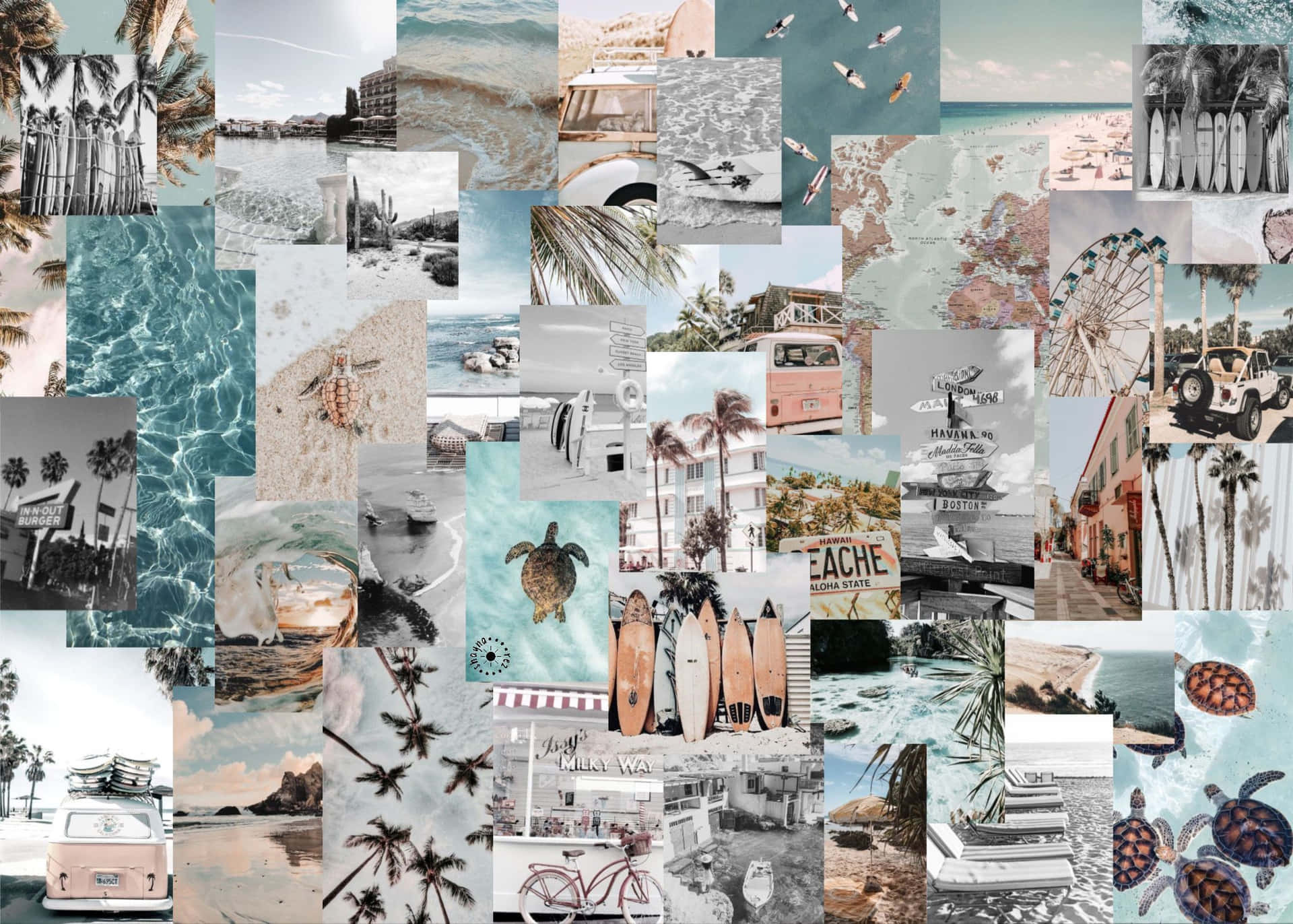 Bring On The Summer Vibes With A Laptop And Artsy Collage Aesthetics. Background