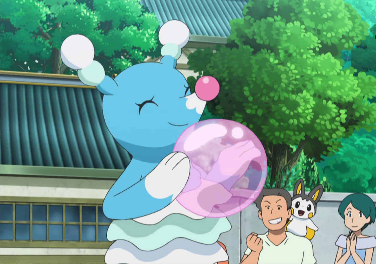 Brionne Holding A Pink Bubble Background
