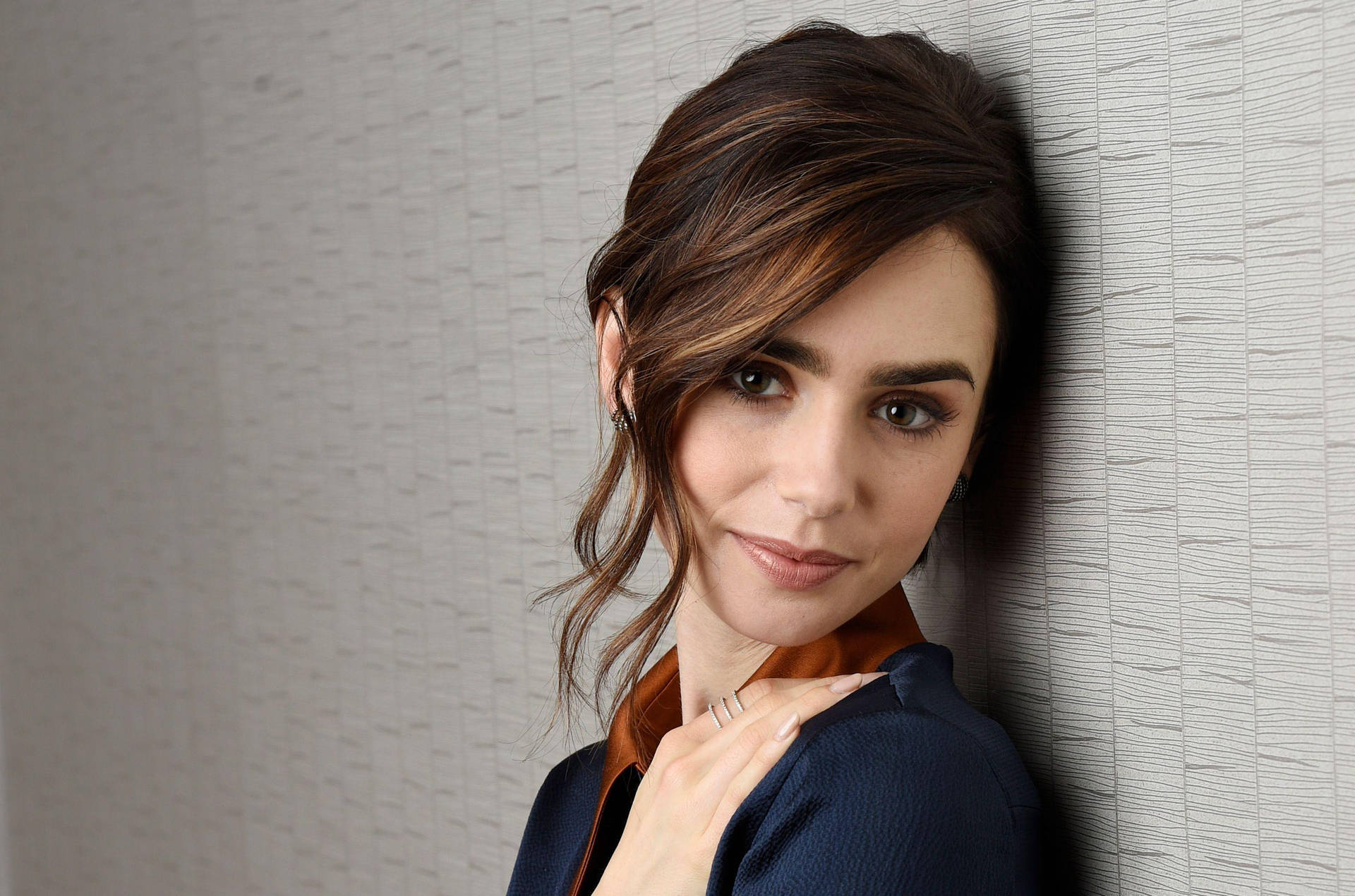 British-american Actress Lily Collins Portrait Background