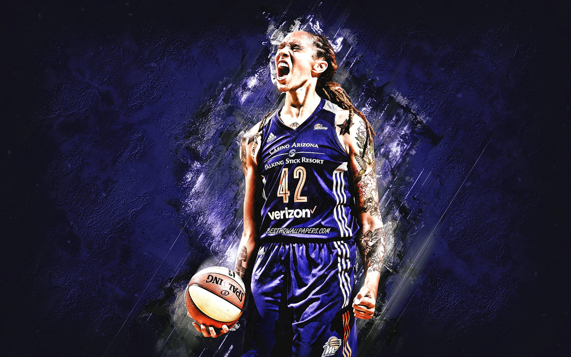 Brittney Griner, A Star Athlete Against A Violet Colored Court Background