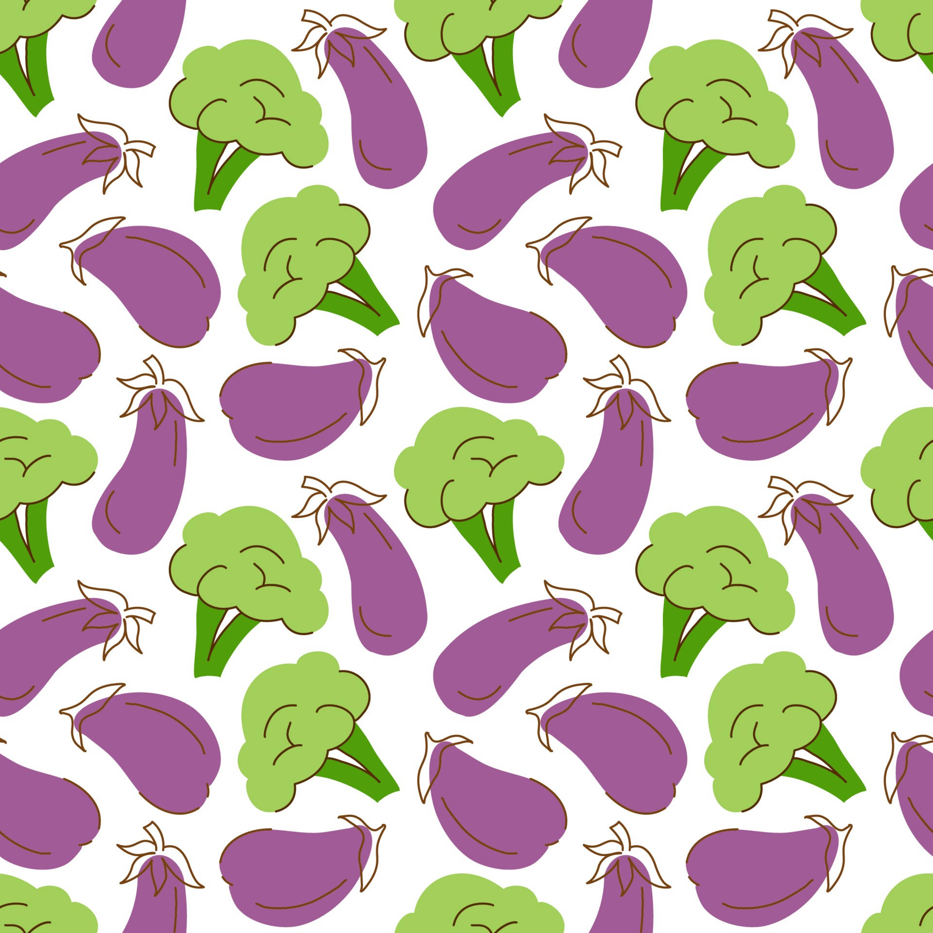 Broccoli And Eggplants Pattern Art Background