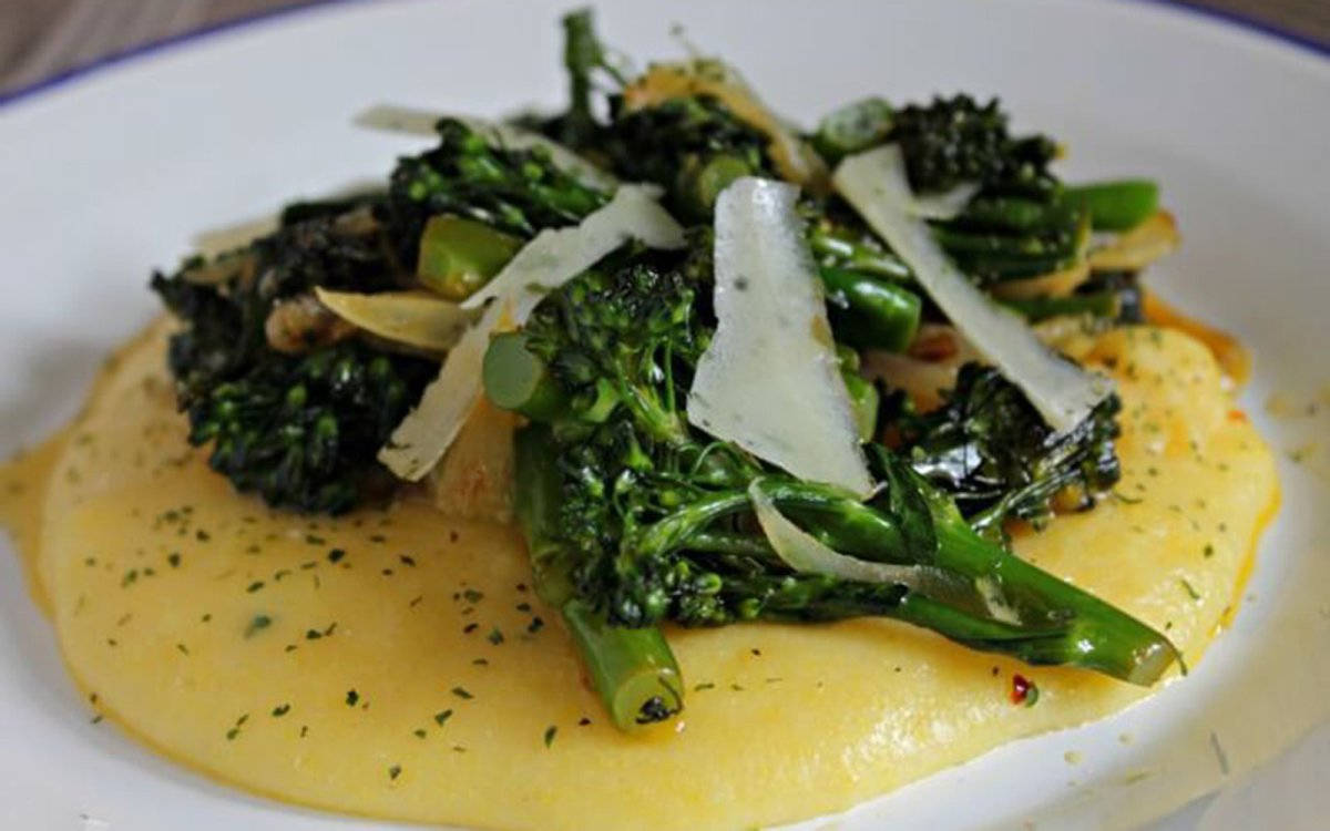 Broccolini On Polenta Background