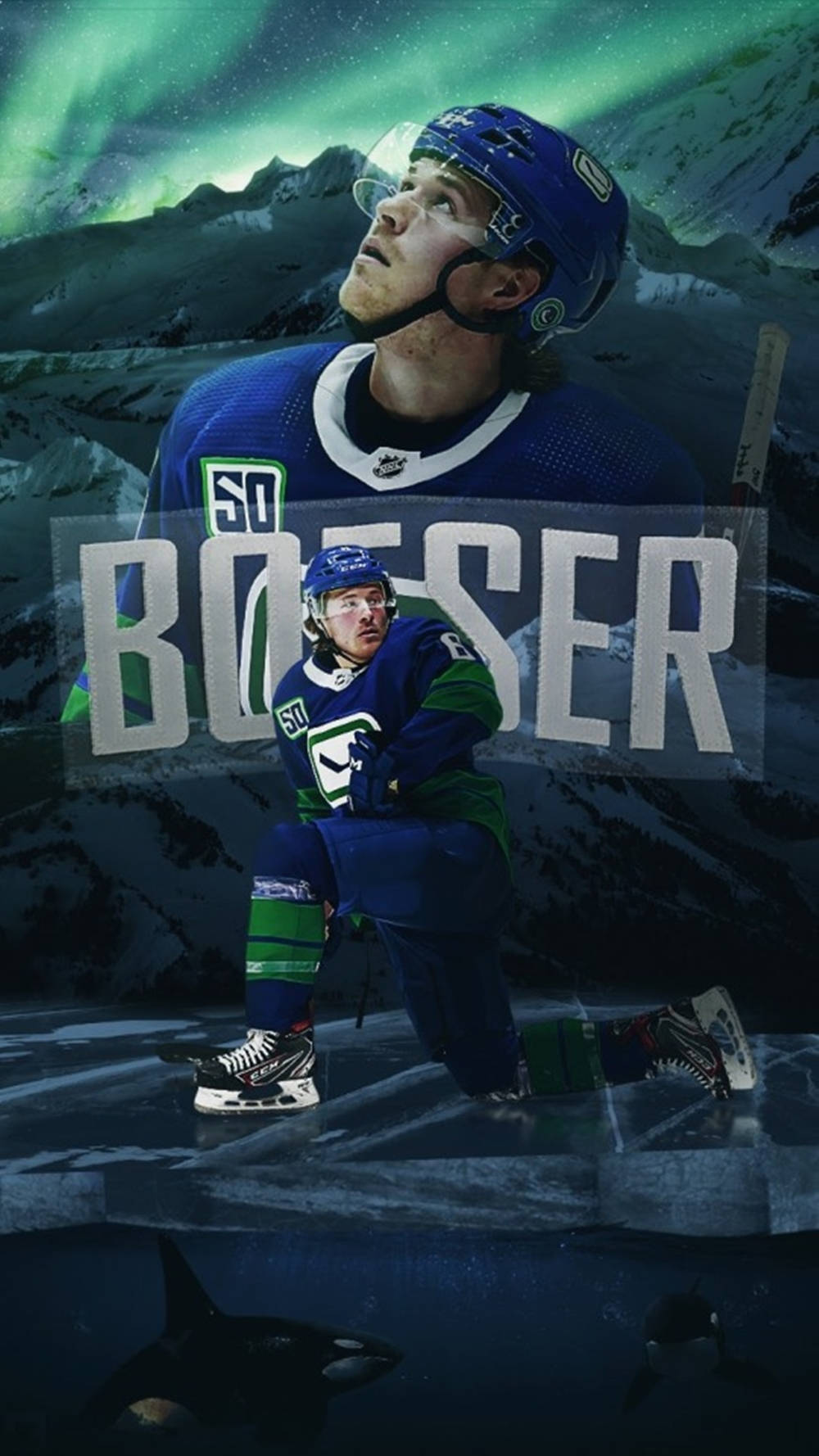 Brock Boeser Ice Hockey Northern Lights Orca Poster Background