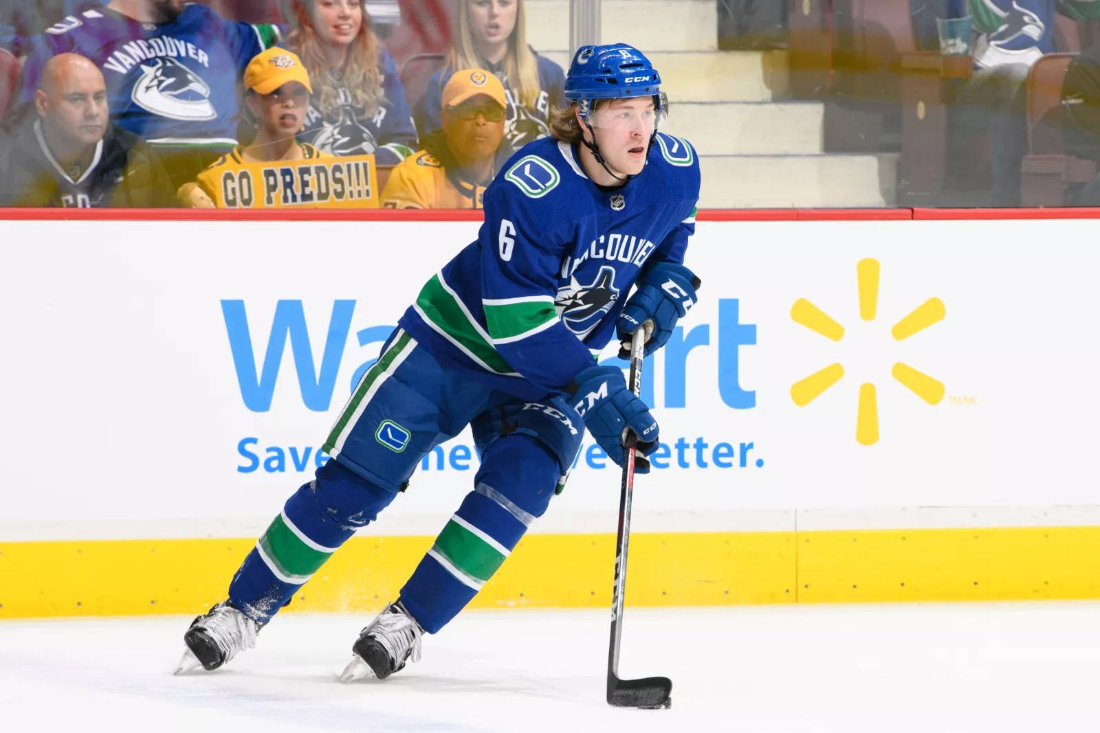 Brock Boeser In Action During A Vancouver Canucks Vs Nashville Predators Match. Background