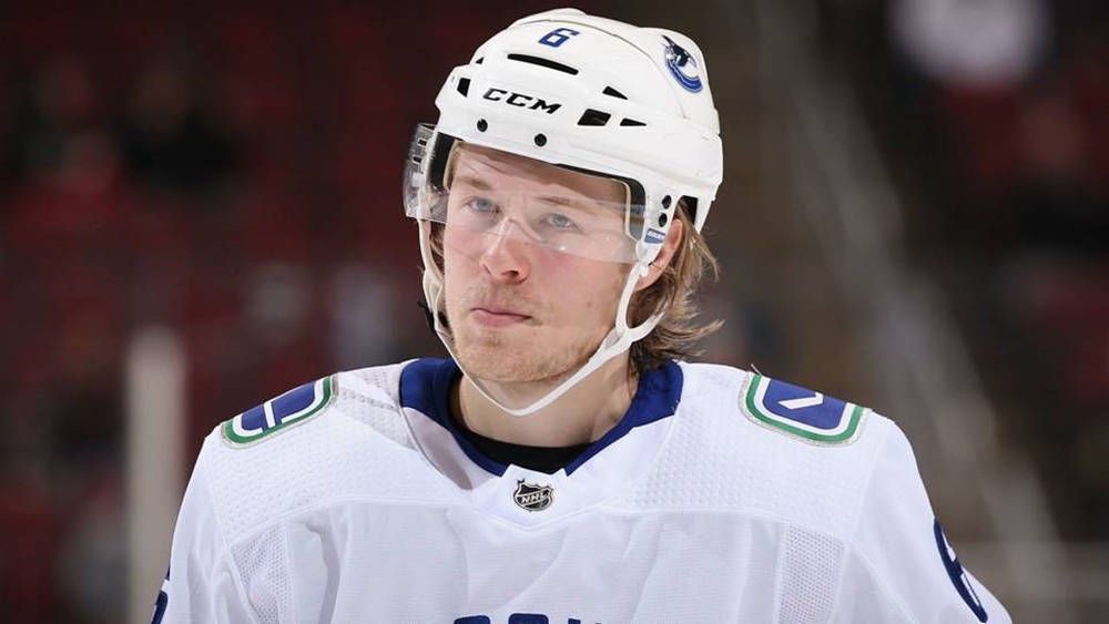 Brock Boeser In Action During The Vancouver Canucks Vs. Arizona Coyotes Hockey Game. Background