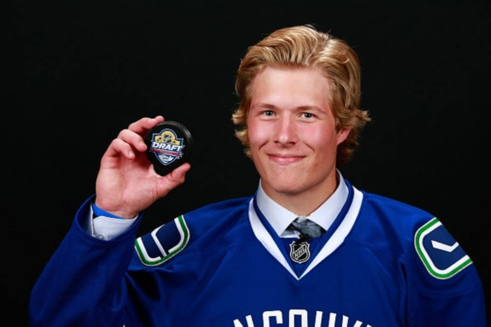 Brock Boeser Vancouver Canucks Portrait Puck Background