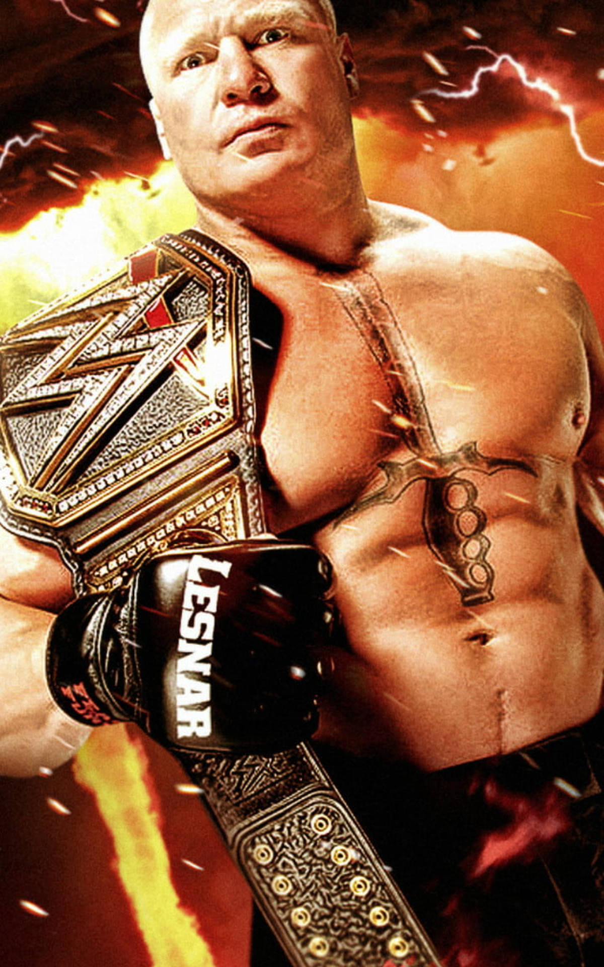 Brock Lesnar Shouting In Victory After A Wrestling Match Background