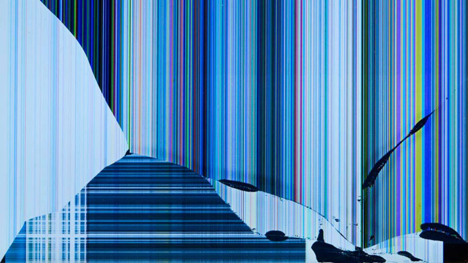 Broken Computer Screen Blue Lines Background