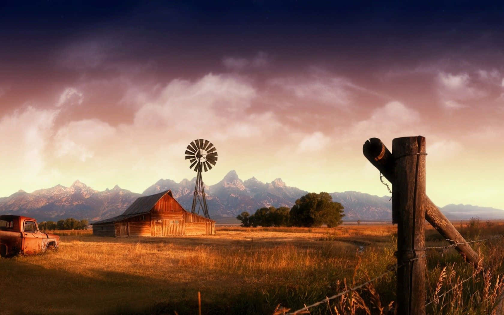 Broken Fences Near A Farmhouse Desktop Background