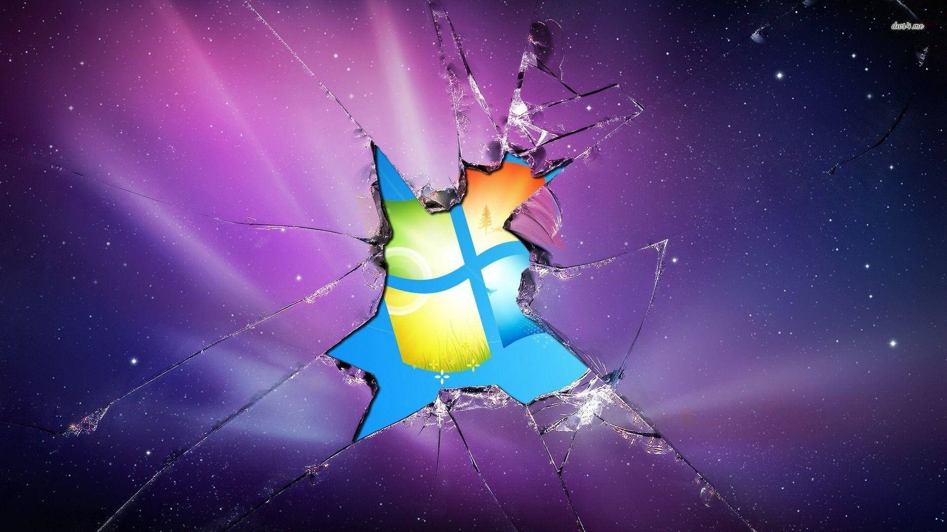Broken Galaxy Screen Microsoft Logo Background