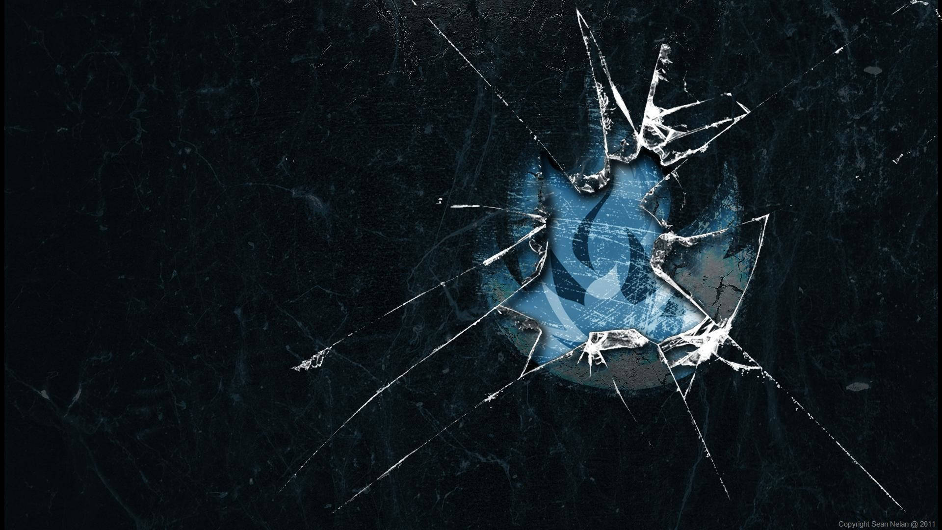 Broken Glass With Blue Flames Background