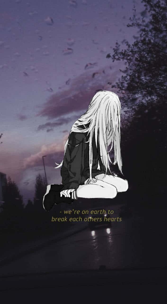 Broken Heart Anime Girl With Emotional Quote Background