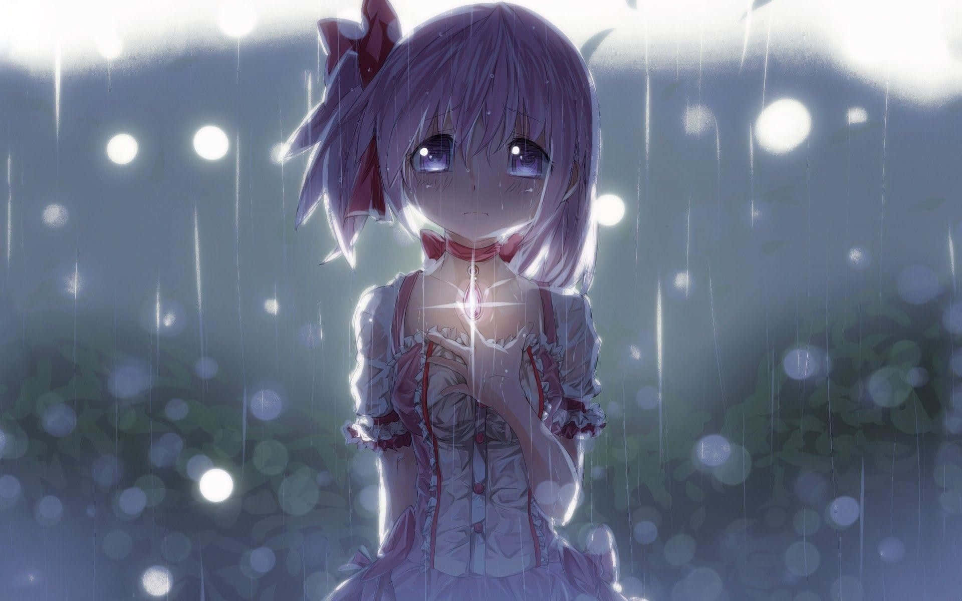 Broken Heart Anime Girl With Shimmering Pendant Background