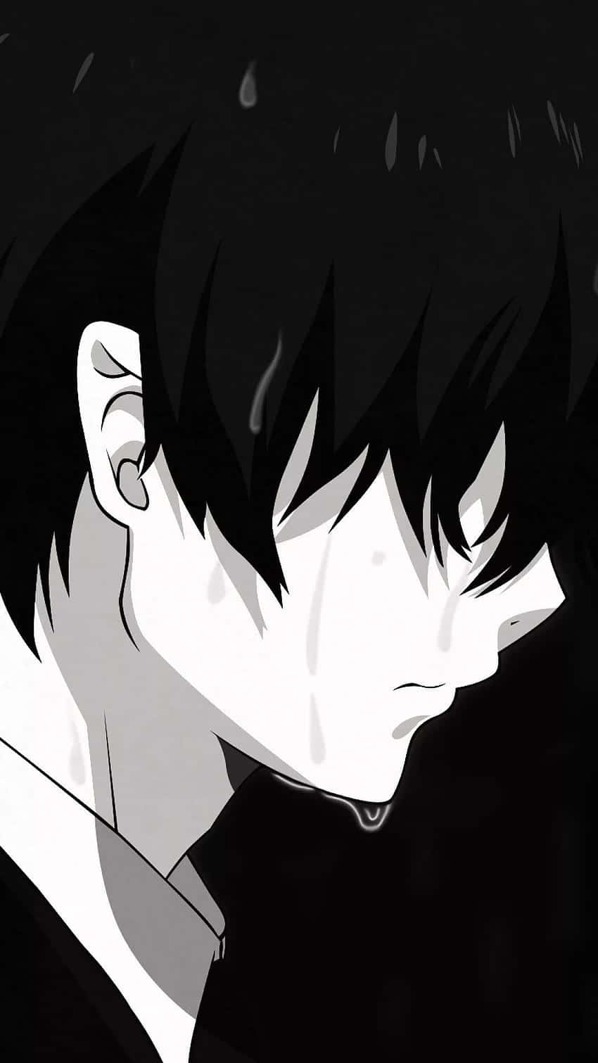 Broken Heart Anime Guy With Tears Falling Background