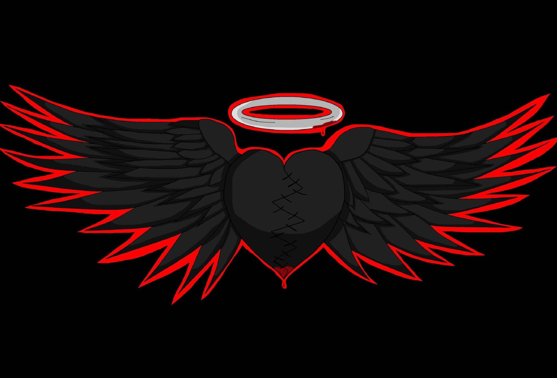 Broken Heart Black Angel Wings Background