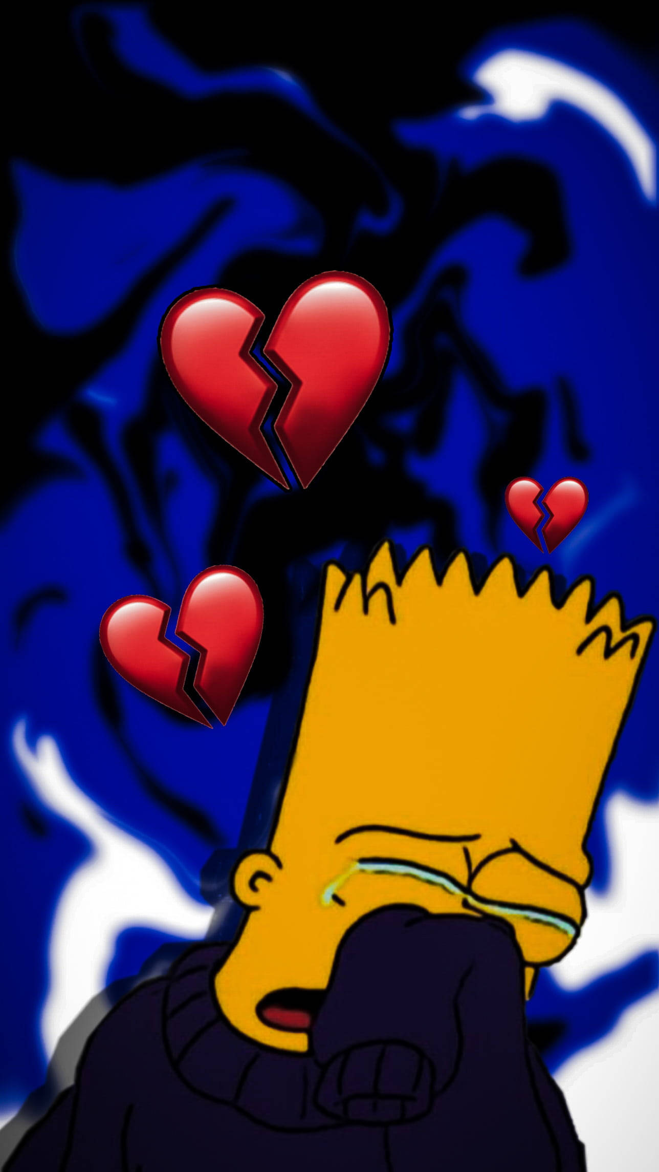 Broken Hearts Bart Sad Blue Background