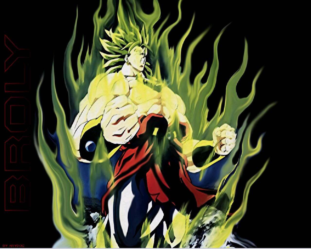 Broly Flaming Green Background