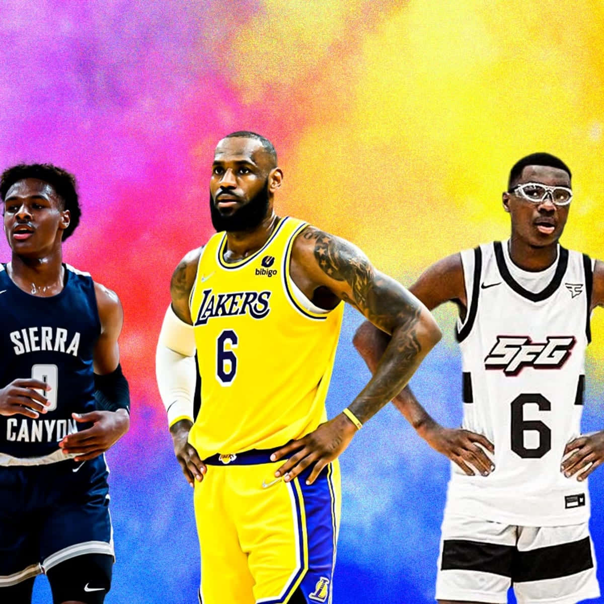 Bronny James With Lebron And Bryce Background