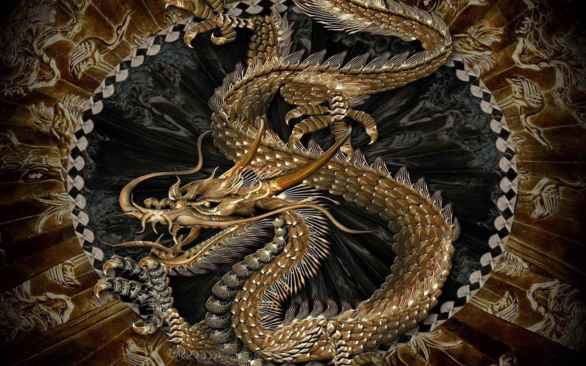 Bronze Eastern Dragon Art Background