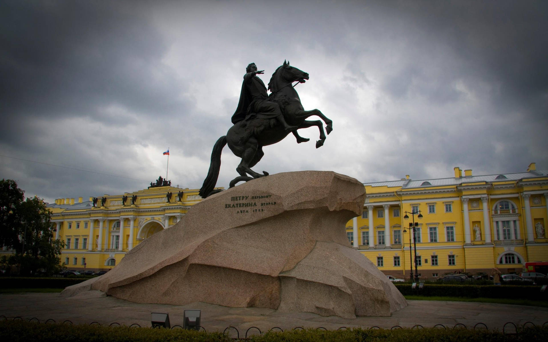 Bronze Horseman Statue Basking In The Warmth Of Sunset In Saint Petersburg