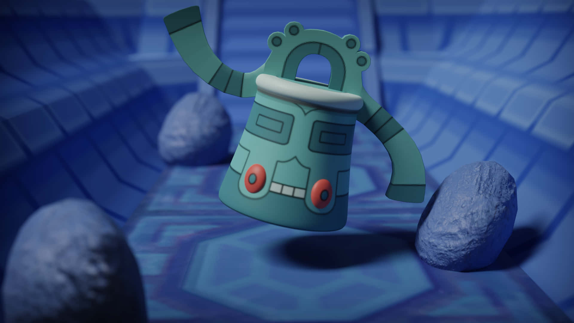 Bronzong With Large Rocks Background