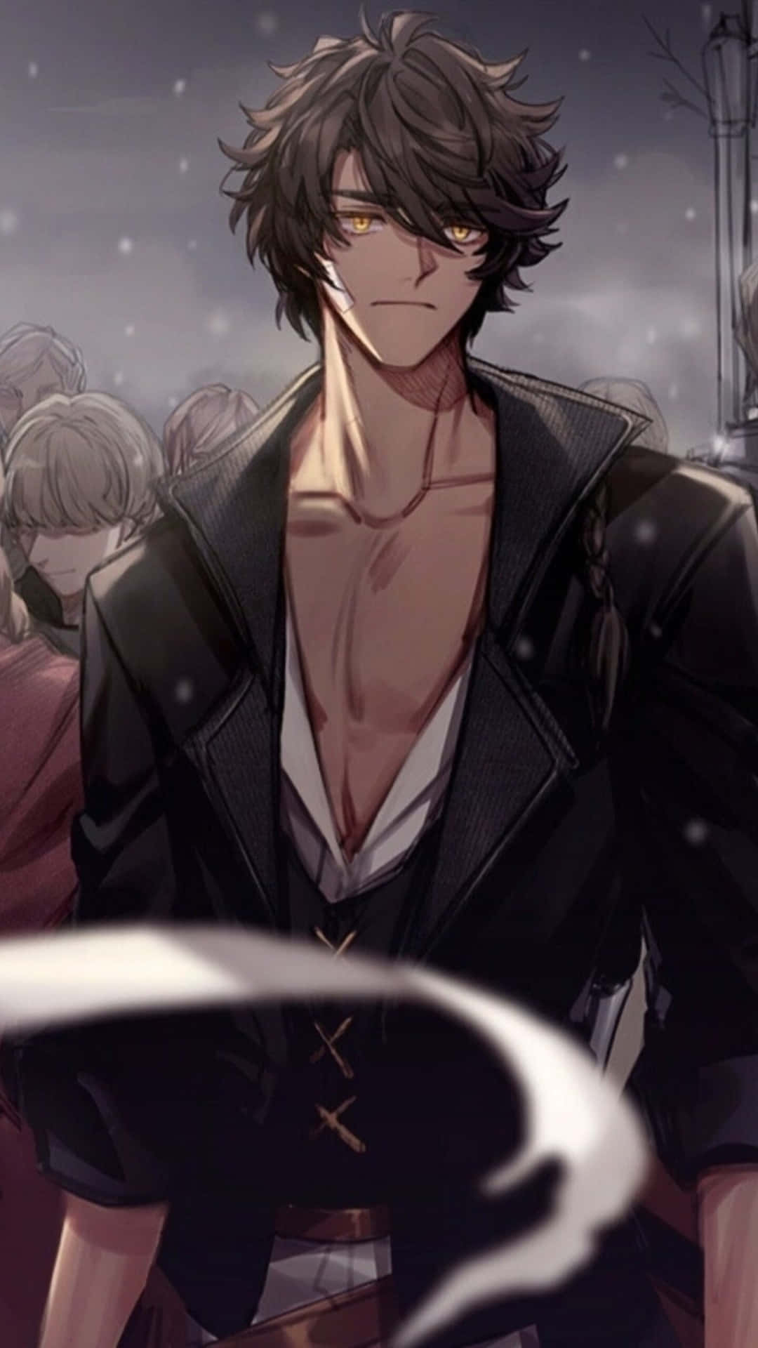 Brooding_ Anime_ Character_ Amidst_ Crowd.jpg Background