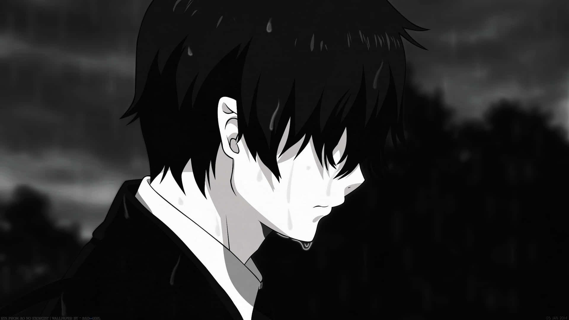 Brooding Anime Characterin Monochrome Background