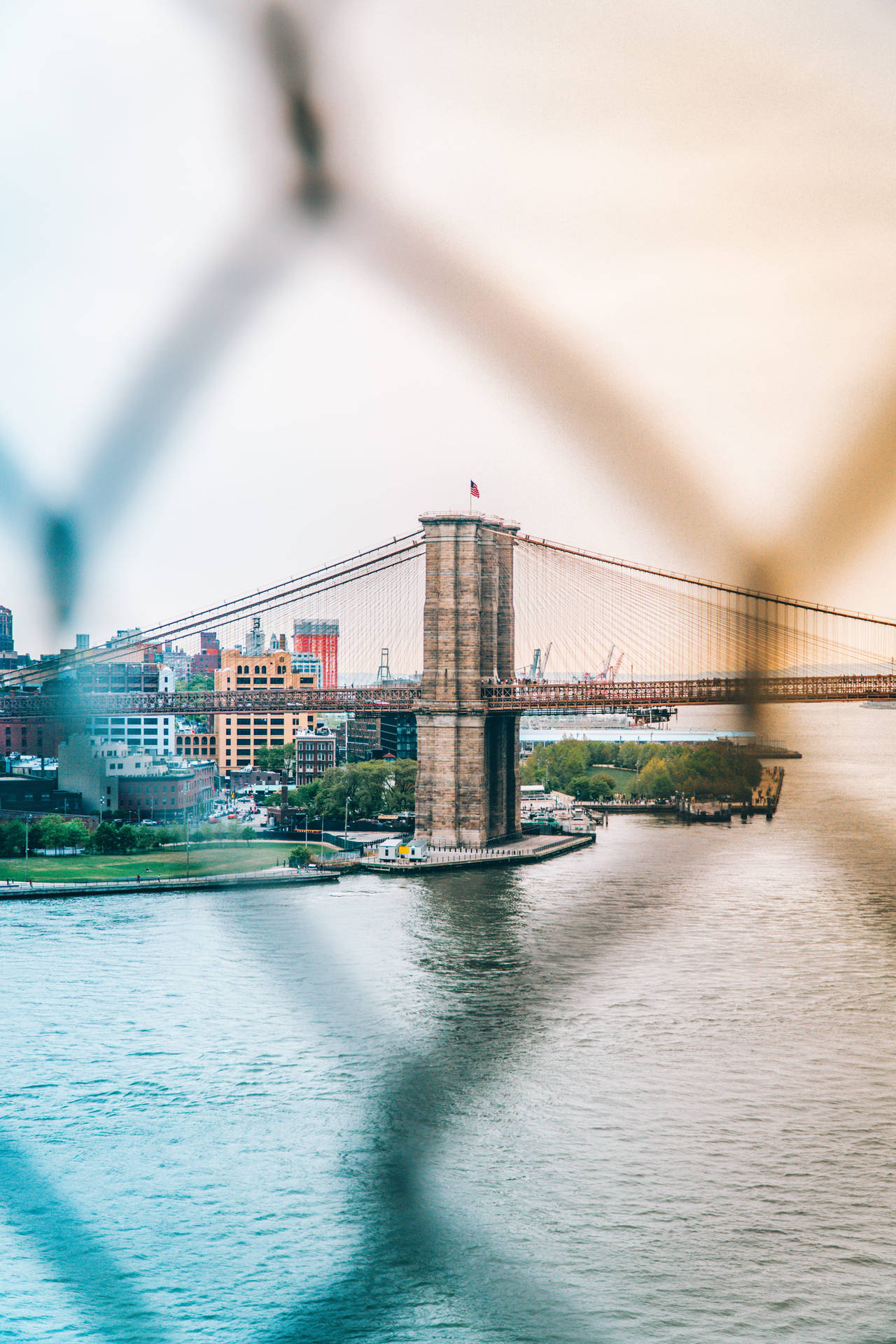 Brooklyn Bridge And Wire Fence